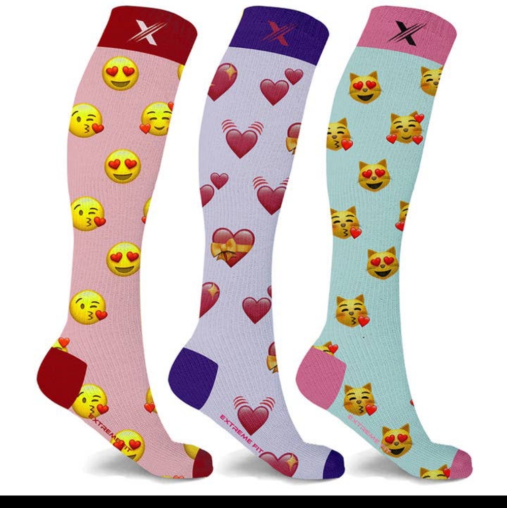 3 pair emojii knee-high compression socks. Sm/ned